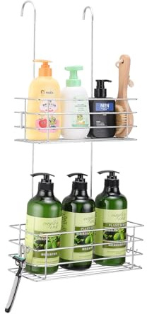 Seltomer Hängende Duschablage für Badezimmer, Dusche, Shampoo, Halterung, drehbare Hakenleiste mit 2 Saugnäpfen und 2 abnehmbaren Haken, rostfrei (doppelt)