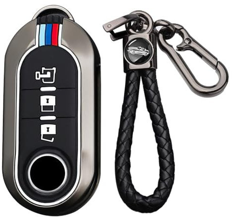 TECART Smart Autoschlüssel Hülle Cover Passt für FIAT Ducato 500 500L Panda Grande Punto Lancia Musa Metal Schutzhülle Schlüsselcover Zubehör Auto Schlüssel Keyless Go Schutz 3 Taste Schwarz-A