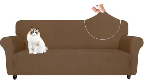 YSTELLAA Housse De Canapé 3 Places avec Accoudoirs, Housse Canapé Extensible, Universelle Protege Sofa, Sofa Cover Antidérapante, Griffures, Antisalissure, pour Le Salon, Marron