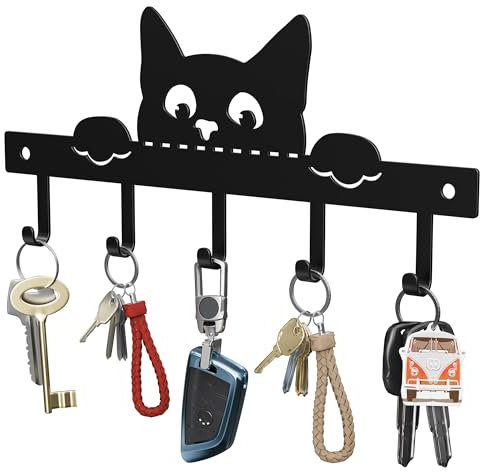OriwarE Porte Clef Murale, Porte Clé Mural, Crochet Adhesif Mural, Noir (chat)