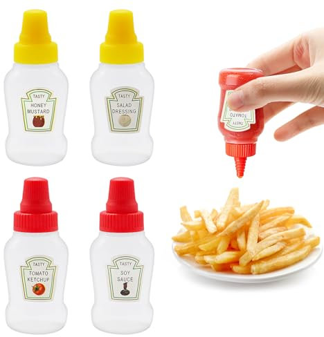 Aleker 4 Mini Sauce Bottles, 25ml Squeeze Bottles, Portable Condiment Dispensers for Lunch, Picnic, Camping