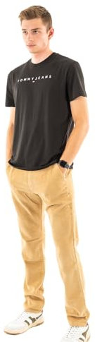 Tommy Jeans Women’s Linear Logo Short Sleeve Cotton T-Shirt Black (Black)