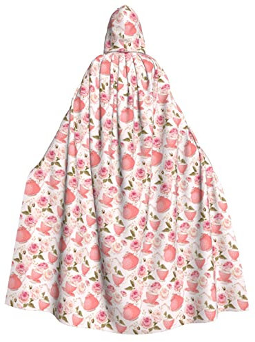 Bxzpzplj Tea Cups With Roses Romantic Shabby Print Unisex Hooded Cloak For Men&Women, Carnival Theme Party Decor Hooded Cloak