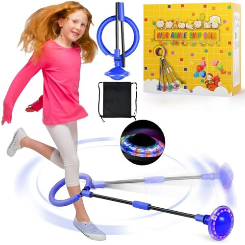 chimoo Kinder Blinkender Springring Fußkreisel,Faltbarer Ankle Skip Ball Sport Sprungball Mit Lichtrad Lila Blinkender Sprungball Mädchen Im Alter Von 6, 7, 8, 9 Und 10 Jahren