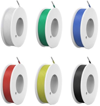 HUAZIZ 0.055mm² Electric Wire Kit, Flexible Silicone Wire Wire, 30 AWG Electronic Cable Set, 300 V Strands Tinned Copper Wire, 6 Colour Coil 600 V 2.4 A, 6 x 10 Metres, for DIY RC Planes etc