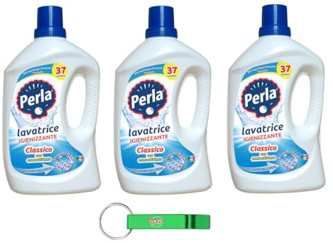 3 x Perla Detersivo Lavatrice Classico Detersivo Liquido Per Bucato - Detersivo Liquido Detersivo con Ammorbidente per Lavatrici 37 Lavaggio - 1850ml + Portachiavi Beni Culinari
