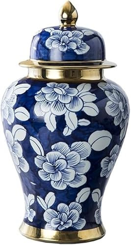 Vase en céramique de luxe chinois traditionnel floral temple gingembre vase rétro bleu et blanc temple pot chinois style Ming vases à fleurs décoratifs en céramique -C : haut 45 cm (taille : A : haut