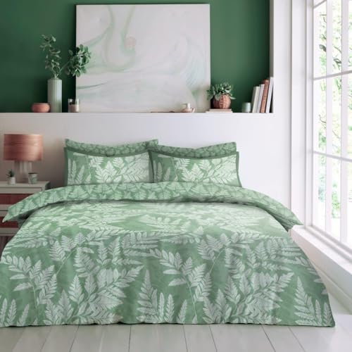Lions Tropical Leaves Bedding Set - 2 Piece Single Bed Duvet Cover Set with Pillowcase, Poly Cotton Reversible Leaf Printed Quilt Covers, Palm Tree Plants Bed Sets, Green