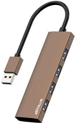 ANYPLUS Hub USB 3.0, 4 Puertos Múltiples Adaptadores USB 3.0, Ultra Allumiio Lega Hub USB Por PC, Portátil, Ps5, Macbook, Imac, Surface Pro, Mac Pro, Memoria Flash, XPS【Marrón】