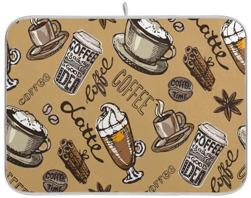 Tapete de secado de platos vintage de café de 18 x 24 pulgadas para encimera de cocina, tapete escurridor de platos de microfibra absorbente retro