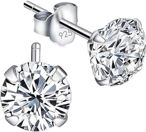 Set Orecchini Donna Uomo Diamante Nichel Free Anallergici, Argento Sterlina Zirconi Simulato Diamante Brillanti per Donna Uomo，orecchini punto luce argento (8MM Argento)