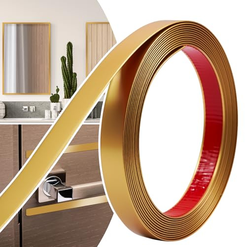 JSIWOTH Zierleisten Selbstklebend, Kantenschutz Leisten, Flexible Selbstklebender Dekorationsleiste für Türen, Fenster, Spiegelrahmen, Wände, Decken, Böden, Fliesen, Ränder, Matt Gold, 2cm × 6M