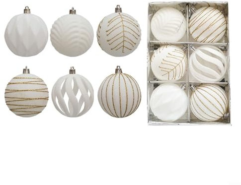 6 palline di Natale, 8 cm, palline floccate infrangibili per albero di Natale, decorazioni per feste di nozze (bianco)