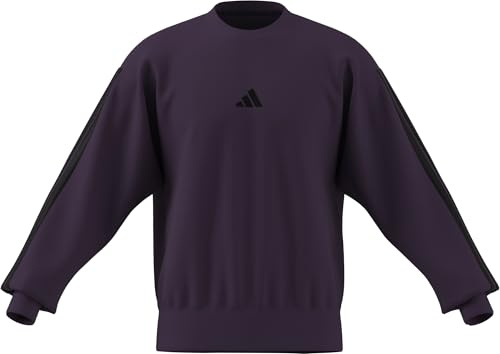 adidas Men's ESSENTIAL THREE STRIPES FLEECE SWEATSHIRT, aurora plum/black, XL