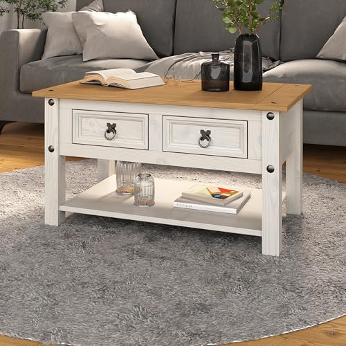Corona White 2 Drawer Coffee Table Occasional Mexican Solid Pine Wood