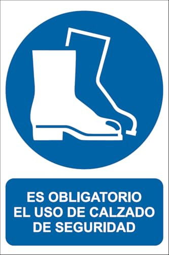 IberNorma MP224 Señal de Es Obligatorio el uso de Calzado de Seguridad 21x30cm Cartel de Obligación homologado en PVC ideal para locales, almacenes y zonas industriales