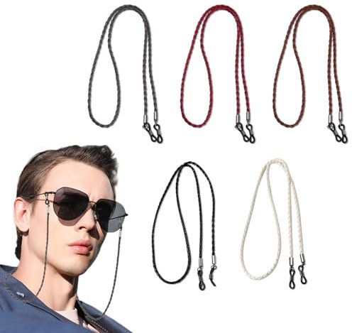 MEGAVOW 5 Stück Brillenkette Damen, PU-Leder Brillenband Mehrfarbig Brillenbänder, Einstellbarer Brillenschnur Brillenkordel Brillen Band für Brillen Sonnenbrillen Lesebrillen