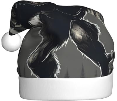 XTYGETY Werwolf Hd 01 Weihnachtsmützen für Damen und Herren, Nikolausmütze, perfekte Kopfbedeckung für Erwachsene, Kostümpartys