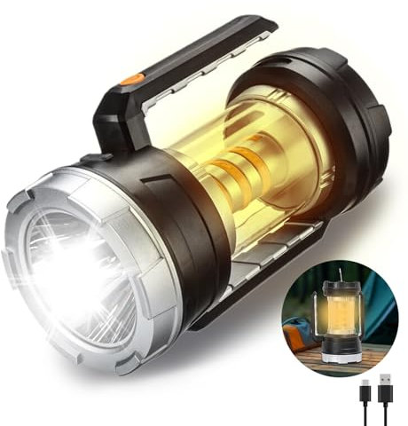 POCKETMAN Extrem hell LED Taschenlampe,Solar Campinglampe,5 Lichtmodi Handscheinwerfer,Typ C Wiederaufladbar LED Laterne,IPX4 Wasserdicht Suchscheinwerfer,Camping, Nachtfischen, Ausfälle,Notfälle