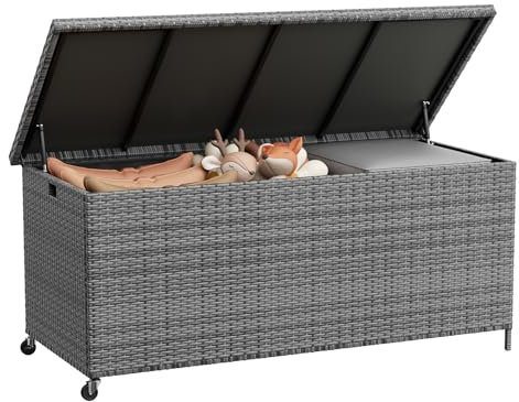 UDPATIO Gartenbox Auflagenbox Wasserdicht mit Rollen 480L Stauraum UV-beständig Gasdruckfeder Wetterfest Garten Balkon Aufbewahrungsbox 138x61cm Grau