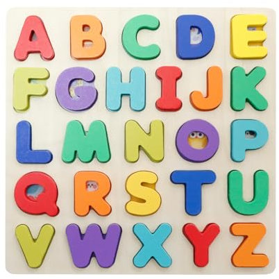 Tabanzhe Wooden Jigsaw Puzzles Kids ABC Alphabet Learning jigsaw Early Education Colorful Letter Montessori Puzzles Gifts for Boys Girls Children(Capital Letters)