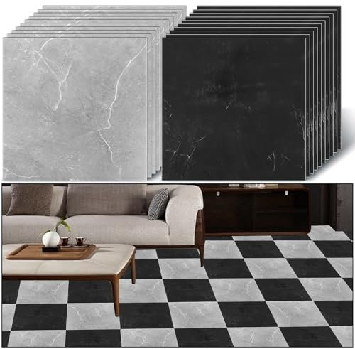 VIDETOL 40 piastrelle autoadesive per pavimenti, 30 x 30 cm, grandi piastrelle effetto marmo, impermeabili, per ufficio, bagno, cucina, soggiorno