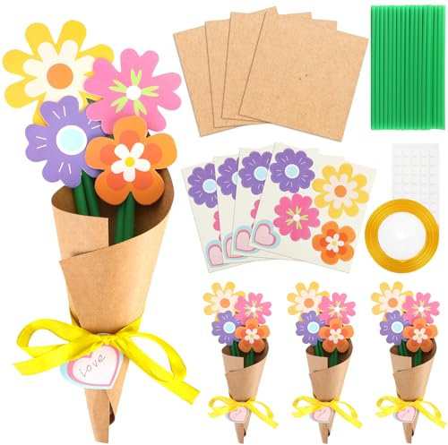 DPKOW 8 confezioni di kit Artigianali per Bouquet di Fiori, fai da te per la Regalo Festa della Mamma, Regali per Maestra Festa del Papà, Regali di Bouquet di Fiori di Carta per Compleanni