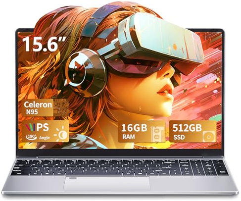 PC Portatile 15.6 pollici 16GB RAM 512GB SSD, Celeron N95 CPU Win11 Notebook, 180° Flip Laptop FHD 1920 * 1080, WiFi 5, Tastiera Retroilluminata Computer Portatile, Sblocco Impronta Digitale, BT4.2