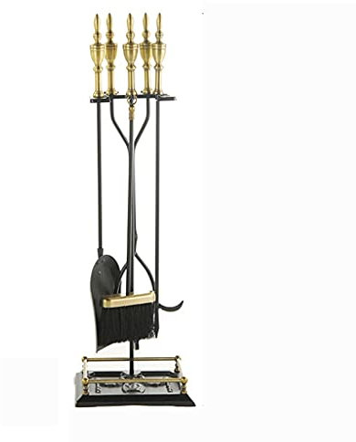 HSIRYAOHD Juego de 5 herramientas para chimenea de hierro forjado, soporte para estufa de leña, soporte para accesorios de interior