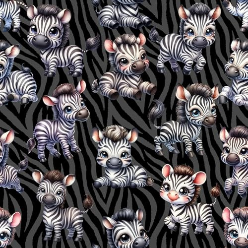 French Terry Digitaldruck | CUTE ZEBRA | black | Ökotex | Meterware | ab 50x145cm