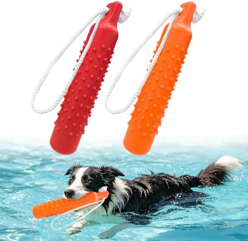 BINGPET Lot de 2 flotteurs pour Chien - 27,4 cm - Grand Jouet d'entraînement factice - Jouet d'été pour Piscine - Jeu de tir à la Traction pour Chiens de Grande Taille (Rouge et Orange)