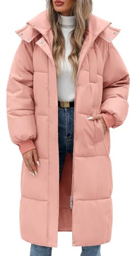 Vancavoo Doudoune Femme Longue Manteaux à Capuche Hiver Matelassée Épaisse Veste Chaude Parka Blouson Outercoat avec Zippé,Rose,XL