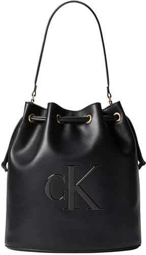 Calvin Klein Damen Satchel Bag Tasche Bold Large Bucket mit Tunnelzugverschluss, Schwarz (Black), Einheitsgröße