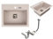 QLS YORK – Granitspüle 59x50 cm, 1-Becken, Einbauspüle, Beige, inkl. Siphon, Schablone – kratz- & hitzebeständig – für 60 cm Unterschränke – transportsicher verpackt