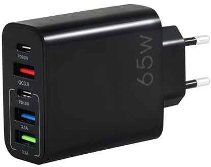 Multi USB C Ladegerät, 5-Port USB Ladegerät Mehrfach mit USB-C und USB-A, 65W QC 3.0 Schnellladegerät, für iPhone, Samsung Galaxy, Huawei, Tablet (schwarz)