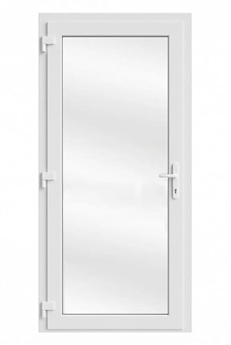 Außentür 90x200 cm DIN Links | Nebeneingangstür mit Verglasung | Mehrzwecktür für Büro, Laden, Keller oder Wohnräume | Seitentür mit Isolierverglasung für Wirtschaftsräume | Weiß