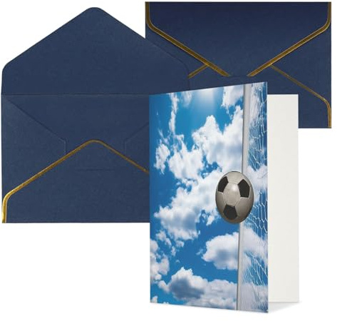 QMNSEHF Blanko-Grußkarte mit Umschlägen, Dankeskarte, Fußball, blauer Himmel, Happy Birthday Karte für Damen und Herren, Weihnachten, Halloween, Hochzeit, blanko, Notizkarten, alle Anlässe, Grußkarten