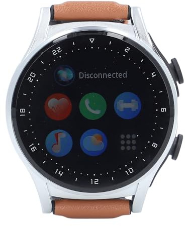 Denash Fitness Tracker Clock with Wireless Headphones Comfortably (Silver Shell (Brown Leather Strap))