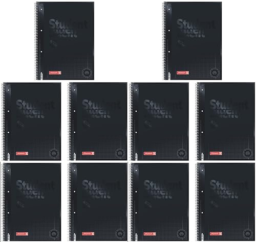 BRUNNEN 1067928190 Notizblock/Collegeblock Student Colour Code (A4 kariert, Lineatur 28, 90 g/m², 80 Blatt) schwarz (schwarz, onyx, A4 | 10er Pack)