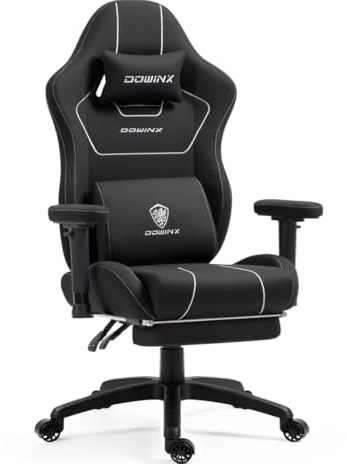 Dowinx Gaming Stuhl Stoff, ergonomischer Gamer Stuhl mit weich gepolsterten Komfort-Armlehnen, Stabiler Gaming Chair und Bürostuhl für langes Sitzen, Schwarz