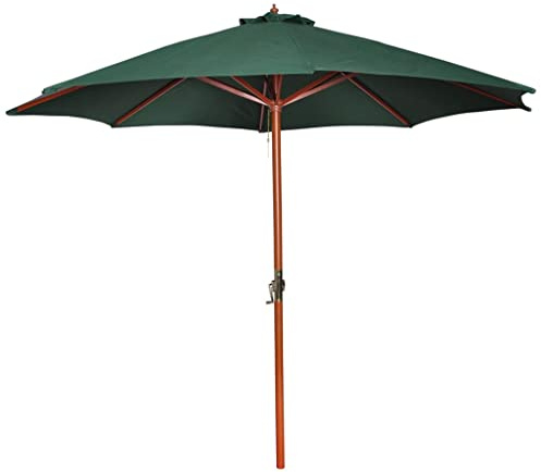 Parasol vert - Diamètre : 3 m - Mât en bois dur - 48 mm - Hauteur : 258 cm - Protection solaire - Pour terrasse, jardin - À manivelle - En polyester - Ombre