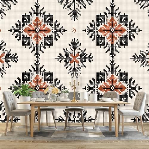 Fototapete Traditionell Geometrisch Linien Thema Tapeten Wandtapete, 150 x 105 cm 3D Effekt Vliestapete - Khaki für Schlafzimmer Wandtapete Panorama Poster Wandbild für Kinderzimmer