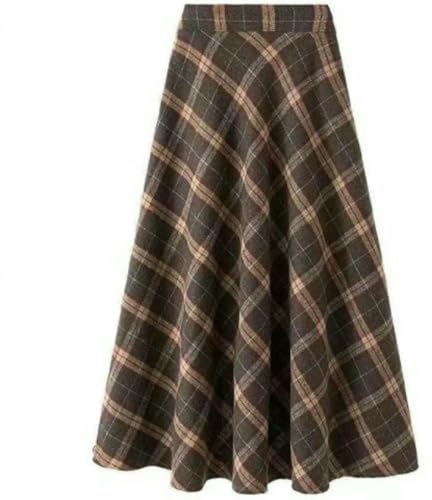 YYDPYZBD Röcke Damen-karorock, Vintage-Stil, A-Linie, Großer Swing-Rock, Hoher Taille, Langer Rock-braun-3xl