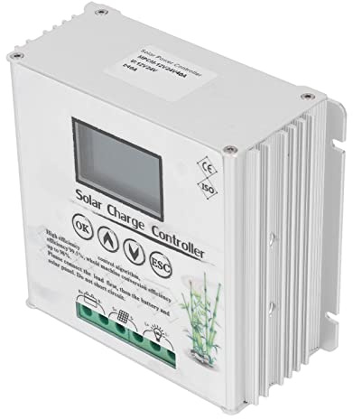 Ausla Controlador Automático de Carga Solar Eólica Controlador de Carga Híbrido MPPT de Aluminio 24 V 48 V Detección Automática 130 Entrada Fotovoltaica LCD USB 5 3 A para RV Marine Cabin Farm (40A)