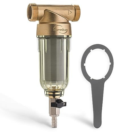 iSpring WSP-50 WSP-50-Filtro dell'Acqua Riutilizzabile per Tutta la casa, 50 Micron, MNPT + 3/4 FNPT, Ottone
