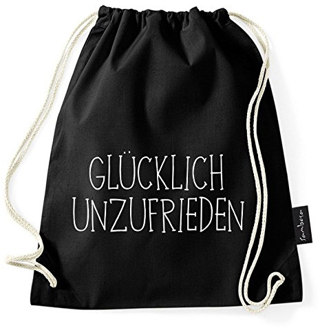 WhyKiki Über 60 Sprüche & Designs auswählbar Turnbeutel mit Spruch/Beutel: Schwarz/Rucksack/Jutebeutel/Sportbeutel/Hipster, Bag:Glücklich