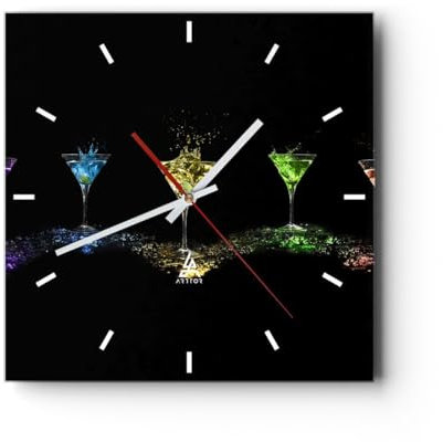 Modern Wanduhr Cocktail Trinken Alkohol Glas 30x30cm Quadrat Klein Wand Uhr Glas Analog Zimmeruhren Küche Büro Wohnzimmer Glasuhr Wall Clock Dekoration Design Wanddekoration Küchenuhr C3AC30x30-0442