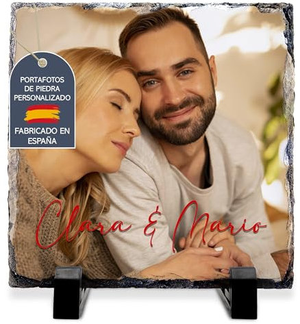 Portafotos de Piedra Personalizado con Foto y Texto. Fotos Personalizadas Regalo. Marco de Fotos Personalizado. Regalo Aniversario Pareja. Marcos de Fotos Originales. Fotopiedra 30x30cm CUADRADA