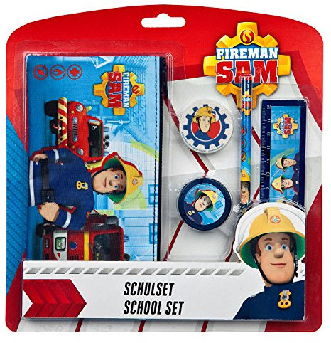Undercover FSTU6471 - Feuerwehrmann Sam Schreibset, für die Schule mit Schlamperetui, Bleistift, Radierer, Spitzer und Lineal, 5 teilig