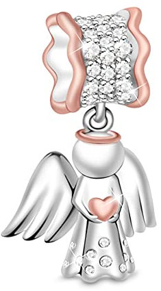 GNOCE Engel Perlen Charm Anhänger 925 Sterling Silber Bibel Charms mit Zirkonia Charm Schmuck für alle Armbänder Halsketten Geschenke Bijouterie für Damen (Engel)